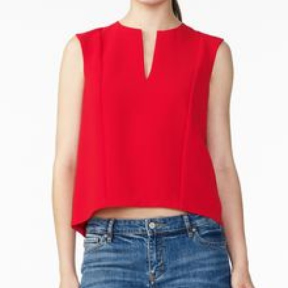 New Armani Exchange Red Textured V-Neck Top - Picture 2 of 9